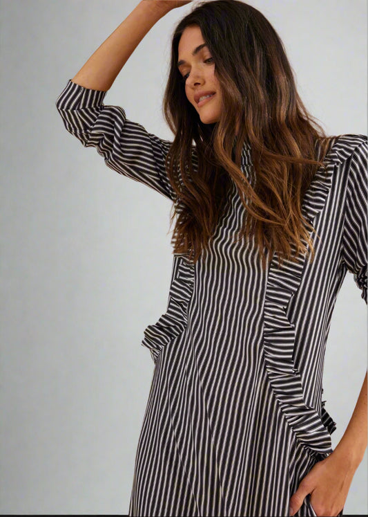 Mrs Stewart Dress in Pinstripe from Binnywear