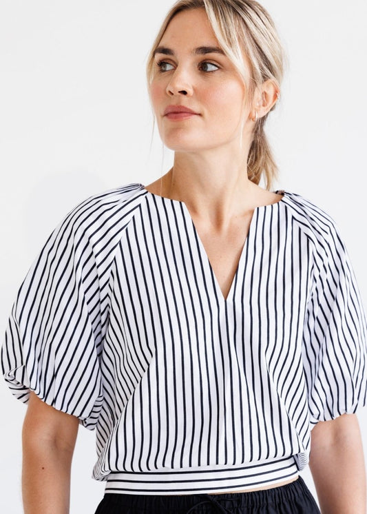 Nantucket Top in B/W Stripe from GO SILK at Edito boutique