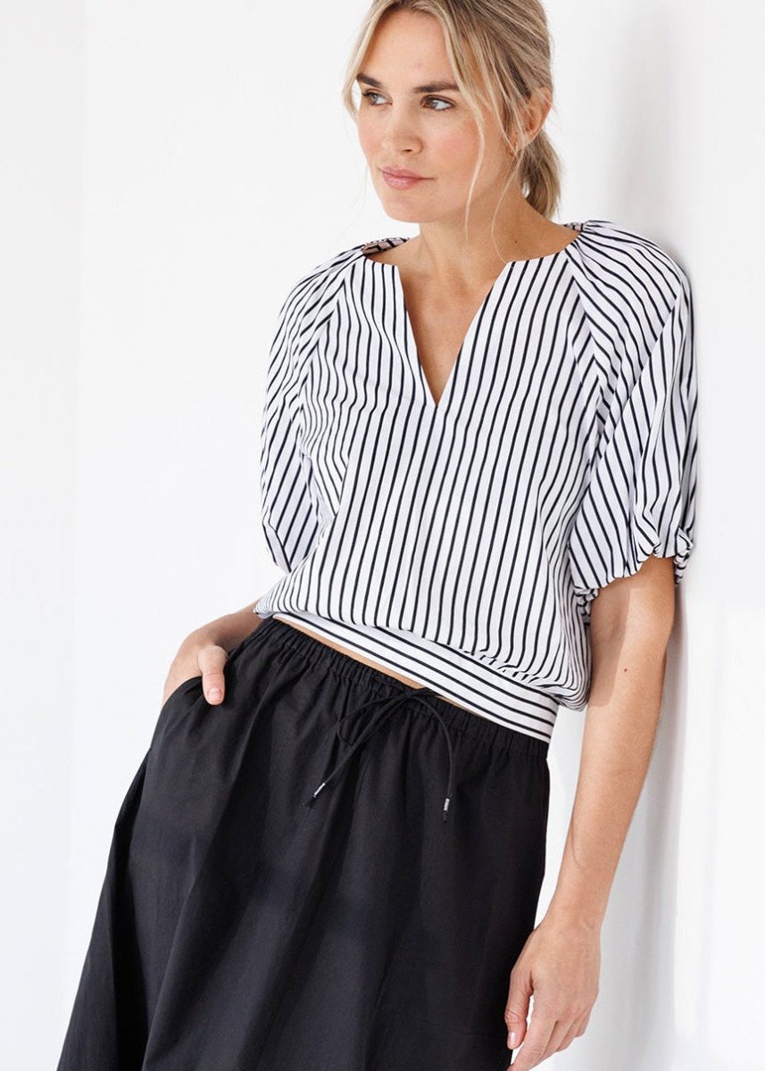 Nantucket Top in B/W Stripe from GO SILK at Edito boutique