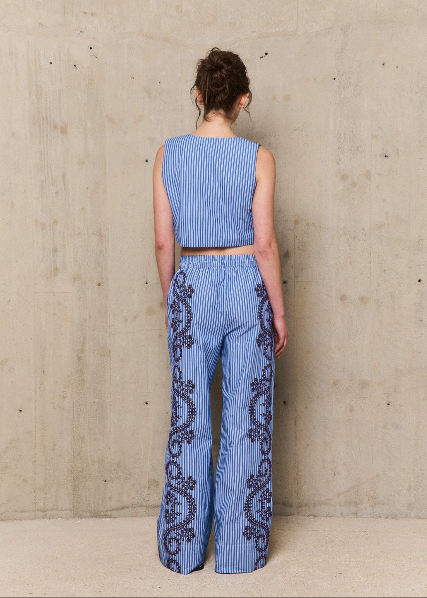 Nuria Embroidered Pants in Blue from STELLA FOREST at Edito boutique