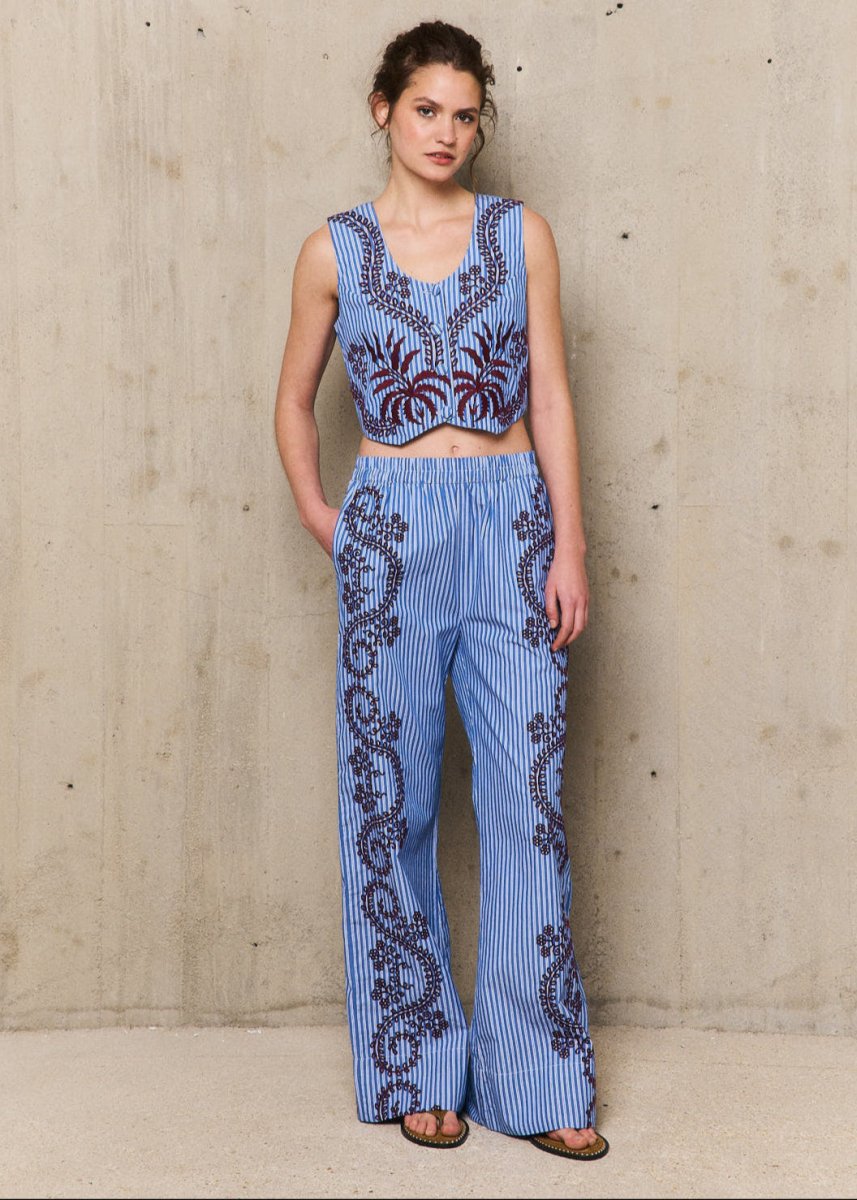 Nuria Embroidered Pants in Blue from STELLA FOREST at Edito boutique