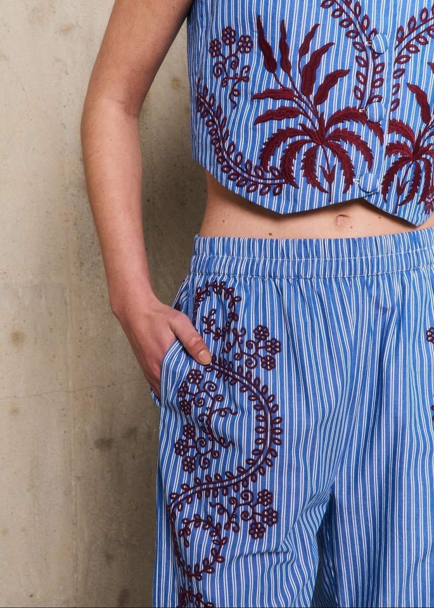 Nuria Embroidered Pants in Blue from STELLA FOREST at Edito boutique