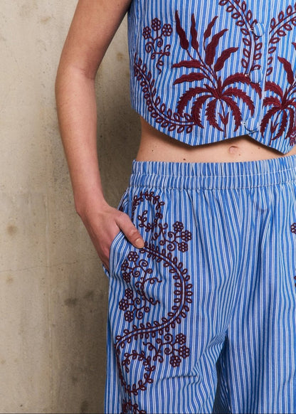 Nuria Embroidered Pants in Blue from STELLA FOREST at Edito boutique