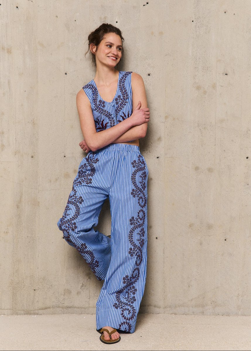 Nuria Embroidered Pants in Blue from STELLA FOREST at Edito boutique