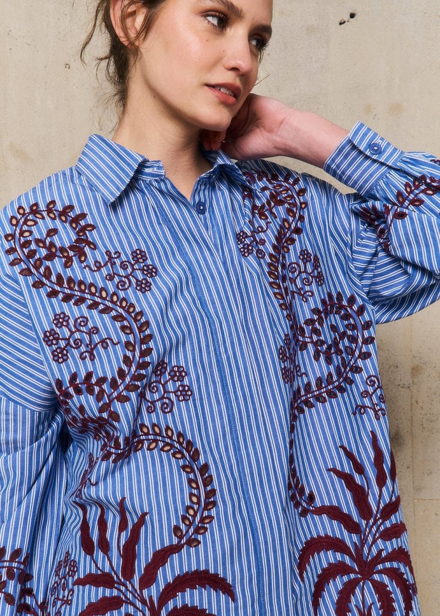 Nuria Embroidered shirt in Blue from STELLA FOREST at Edito boutique