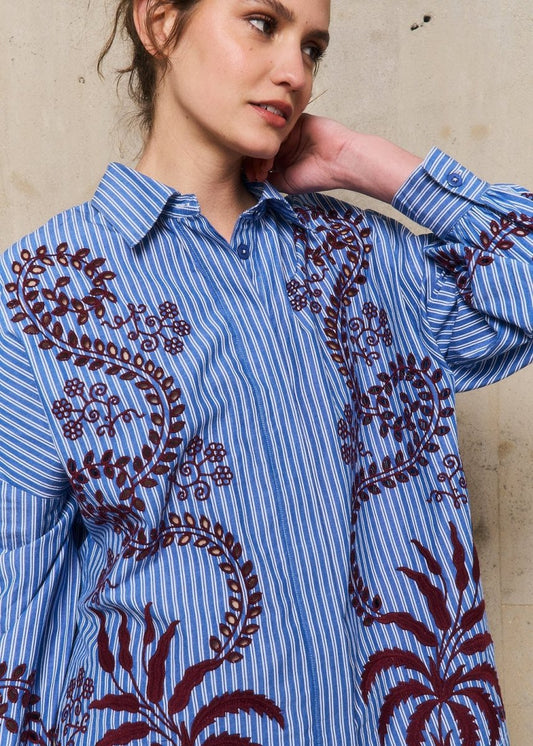 Nuria Embroidered shirt in Blue from STELLA FOREST at Edito boutique