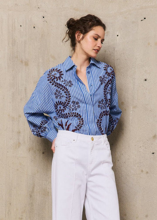 Nuria Embroidered shirt in Blue from STELLA FOREST at Edito boutique