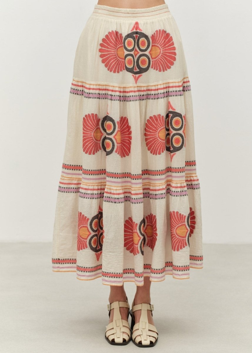 Olympia Midi Skirt in Red/Orange from DEVOTION TWINS at Edito boutique