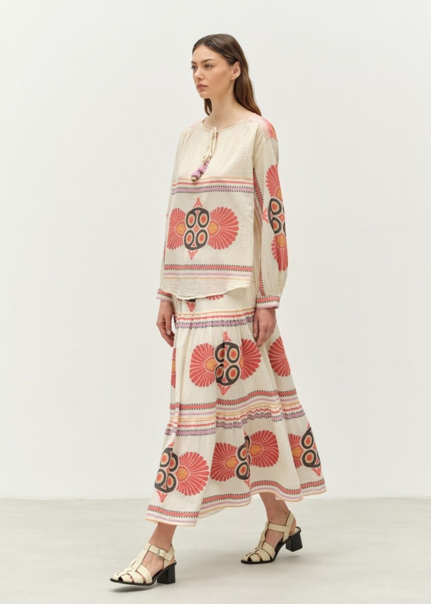 Olympia Midi Skirt in Red/Orange from DEVOTION TWINS at Edito boutique