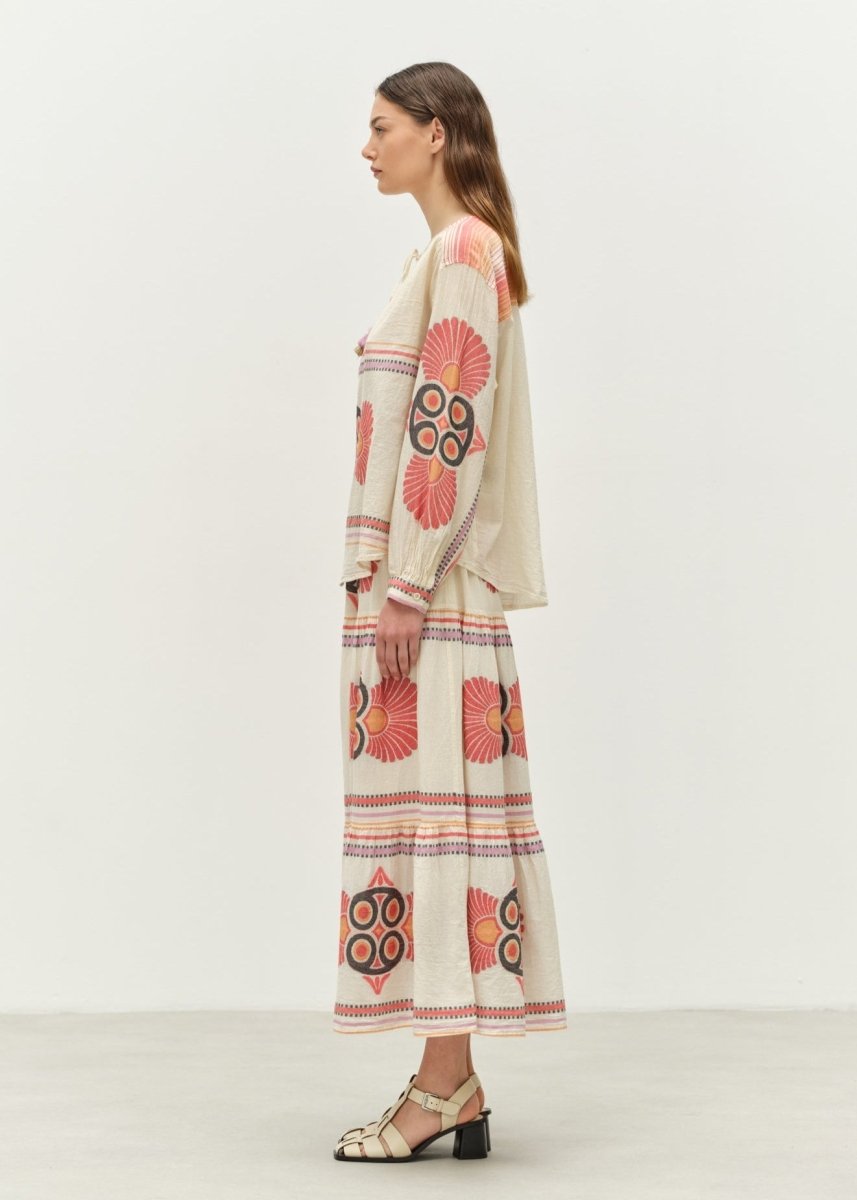 Olympia Midi Skirt in Red/Orange from DEVOTION TWINS at Edito boutique