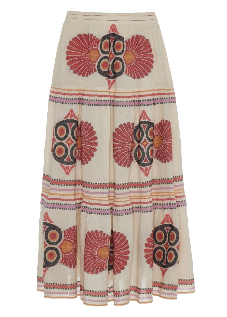 Olympia Midi Skirt in Red/Orange from DEVOTION TWINS at Edito boutique