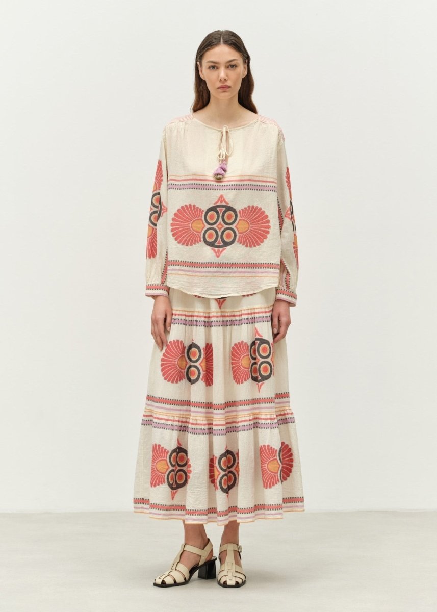 Olympia Midi Skirt in Red/Orange from DEVOTION TWINS at Edito boutique
