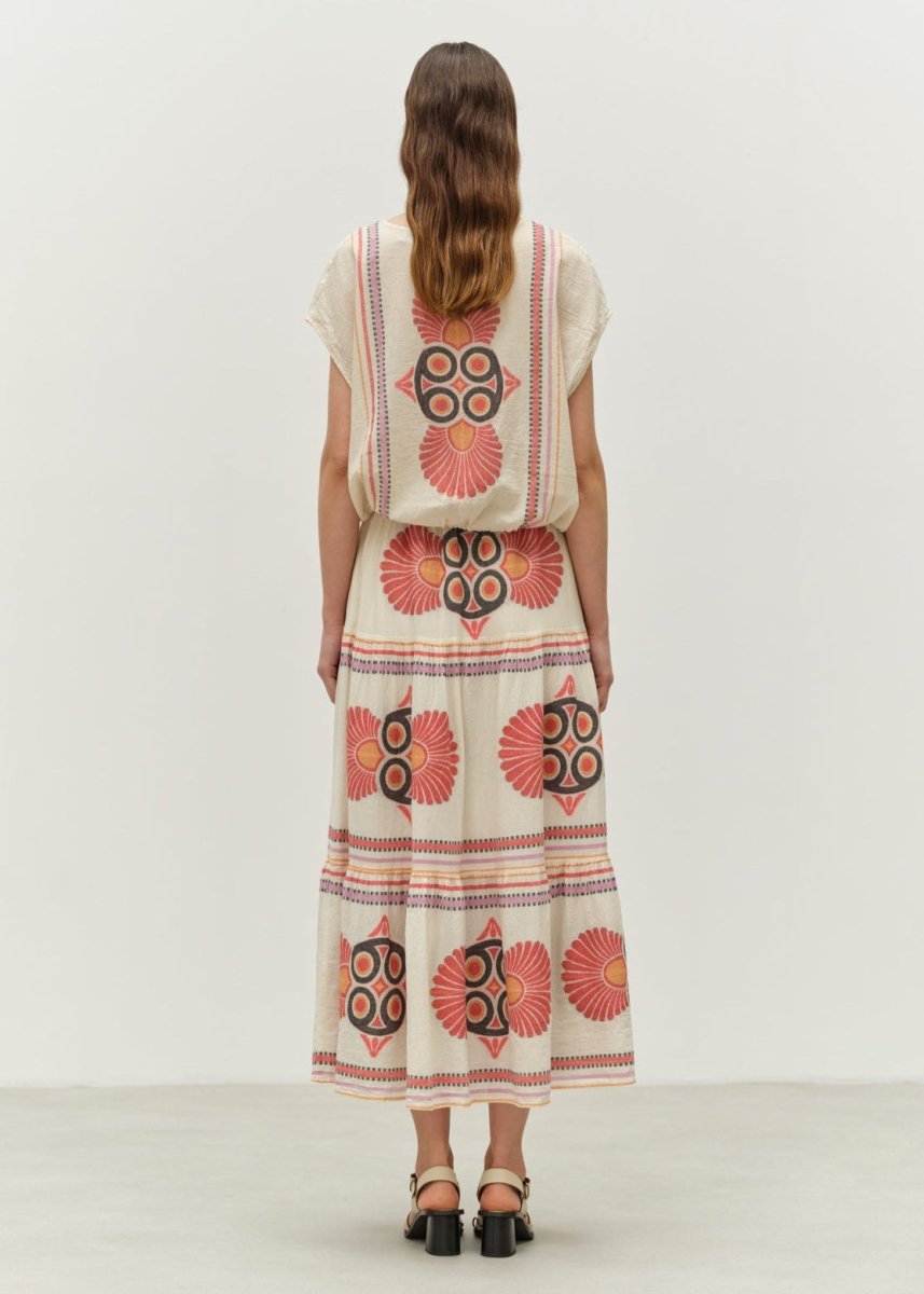 Olympia Midi Skirt in Red/Orange from DEVOTION TWINS at Edito boutique