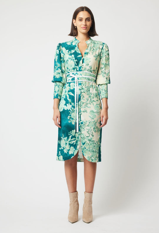 OnceWas Dinasty Dress in Jade Floral Print