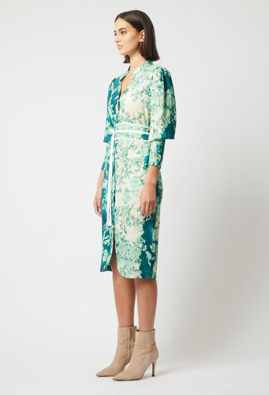 OnceWas Dinasty Dress in Jade Floral Print