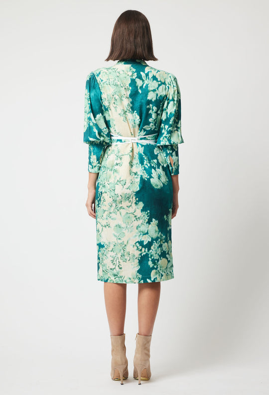 OnceWas Dinasty Dress in Jade Floral Print