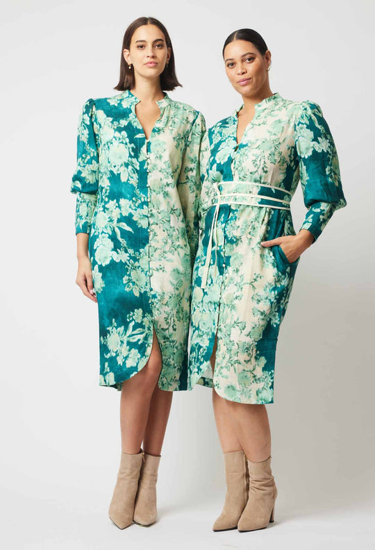 OnceWas Dinasty Dress in Jade Floral Print