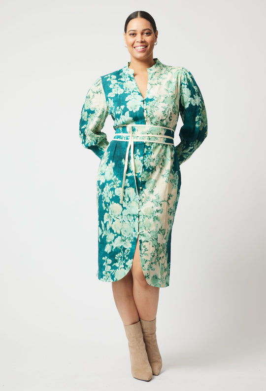 OnceWas Dinasty Dress in Jade Floral Print