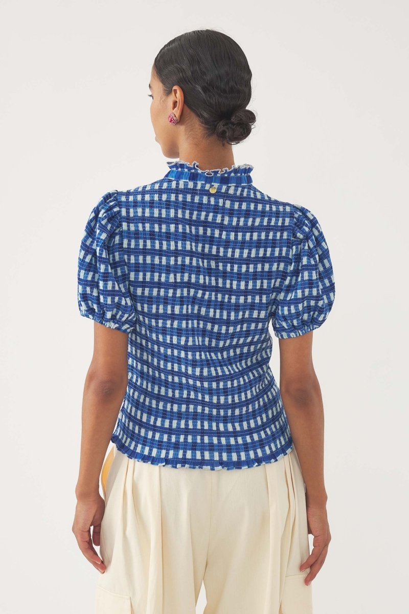 Polly Smocked Blouse in Blue from ANTIK BATIK at Edito boutique