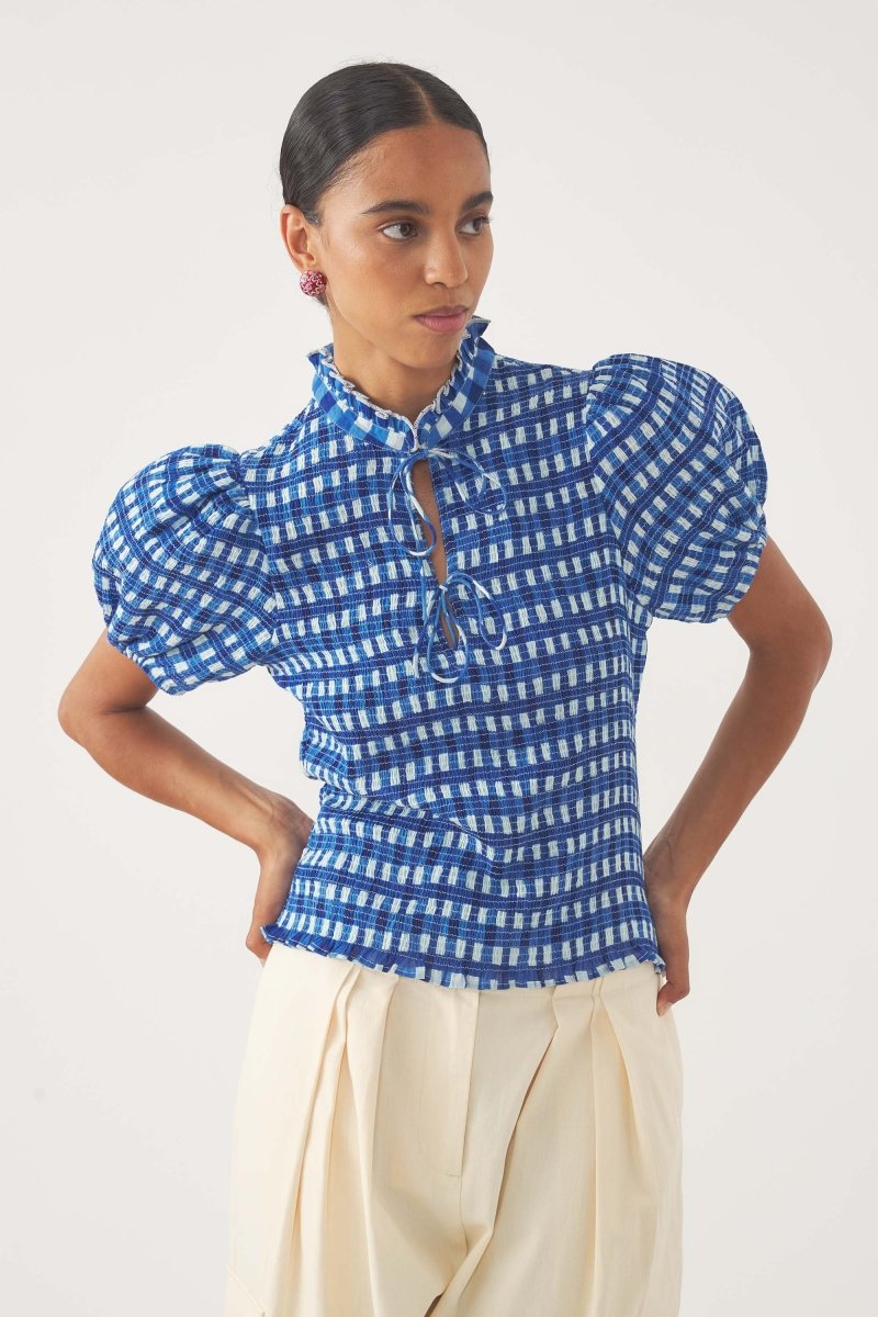 Polly Smocked Blouse in Blue from ANTIK BATIK at Edito boutique