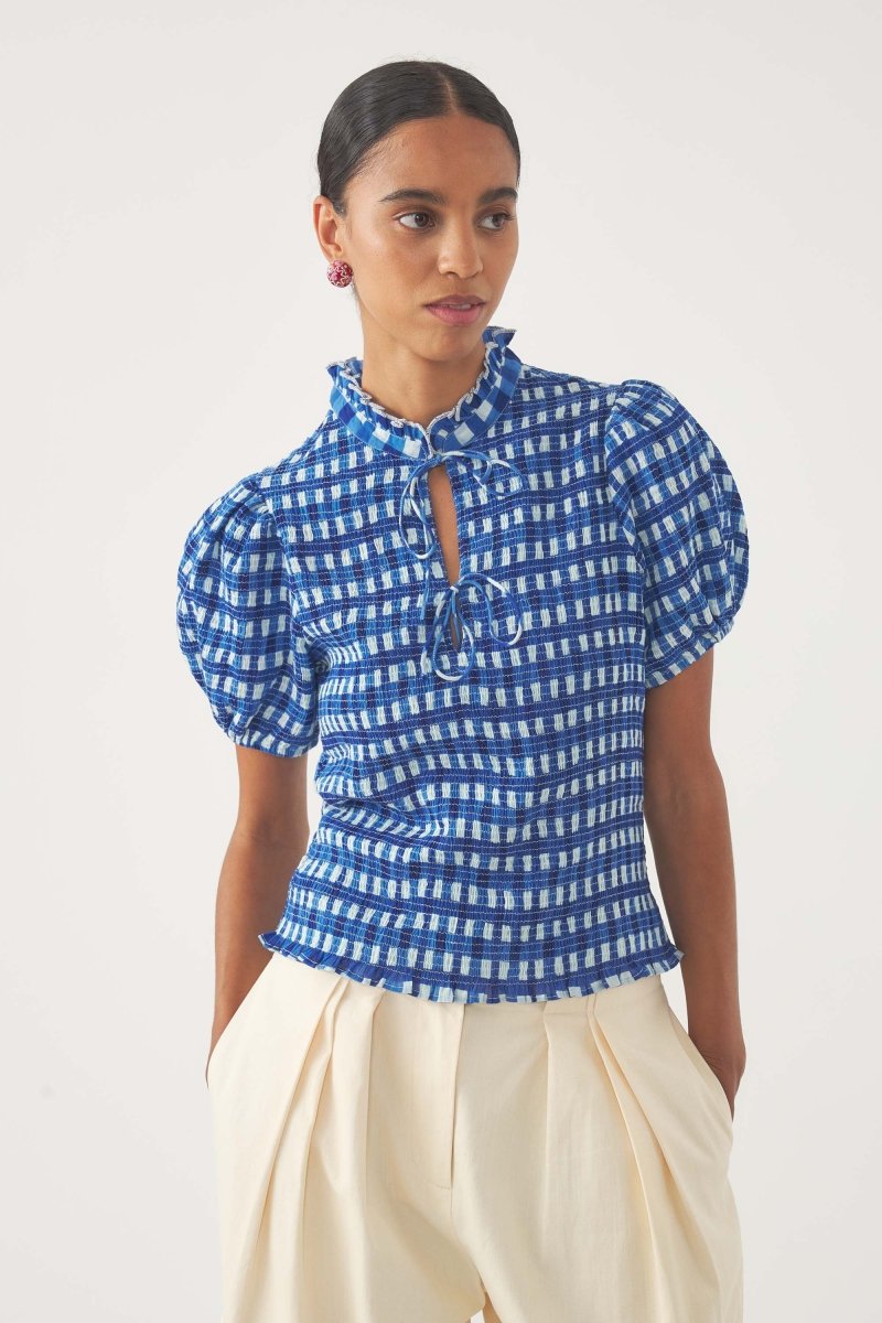 Polly Smocked Blouse in Blue from ANTIK BATIK at Edito boutique