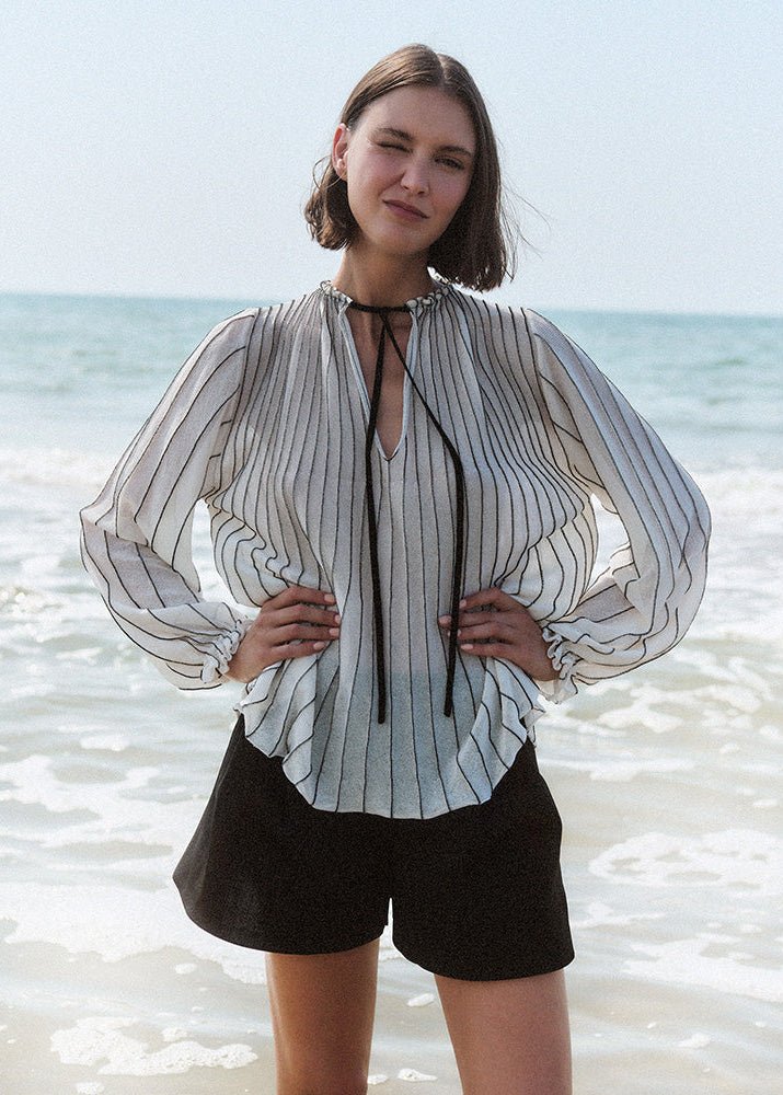 Radial Knitted Blouse in Ecru from SITA MURT at Edito Boutique