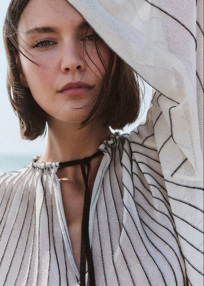 Radial Knitted Blouse in Ecru from SITA MURT at Edito Boutique