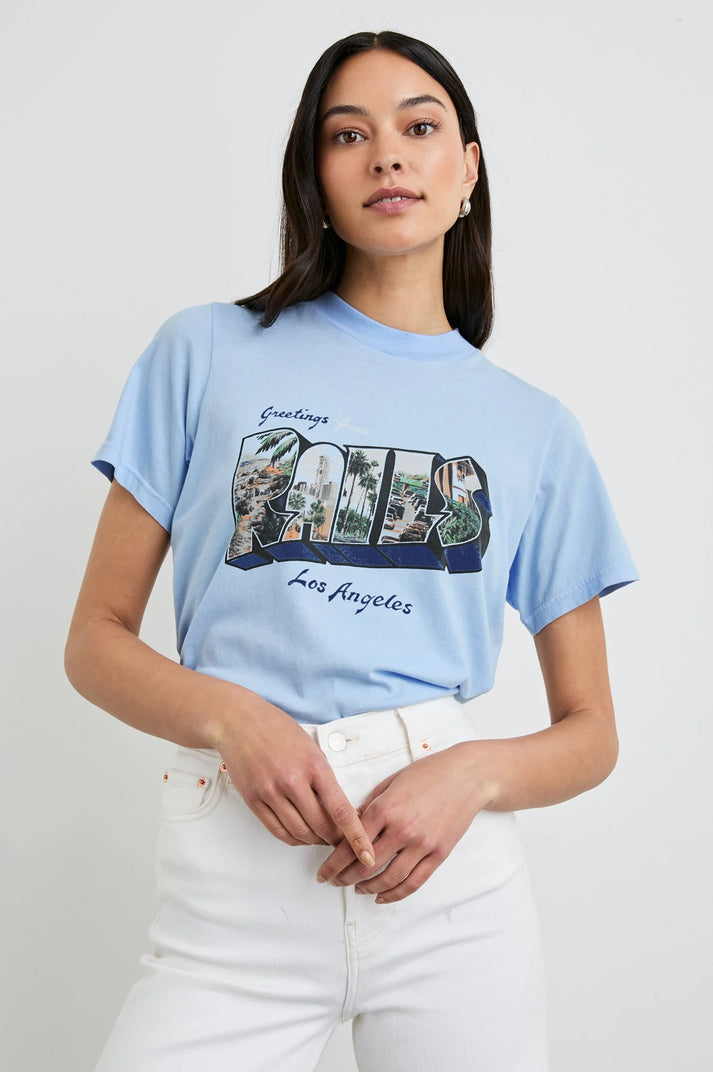 Rails Boyfriend Tee LA Postcard in Blue