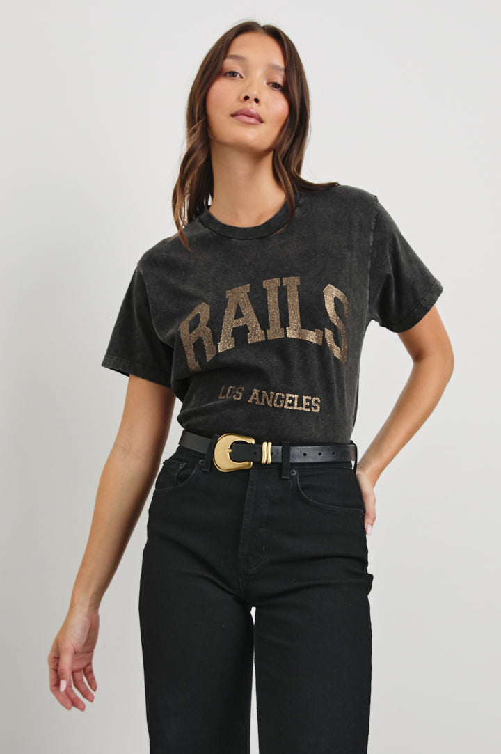 Rails Boyfriend Tee in Washed Black Gold Glitter