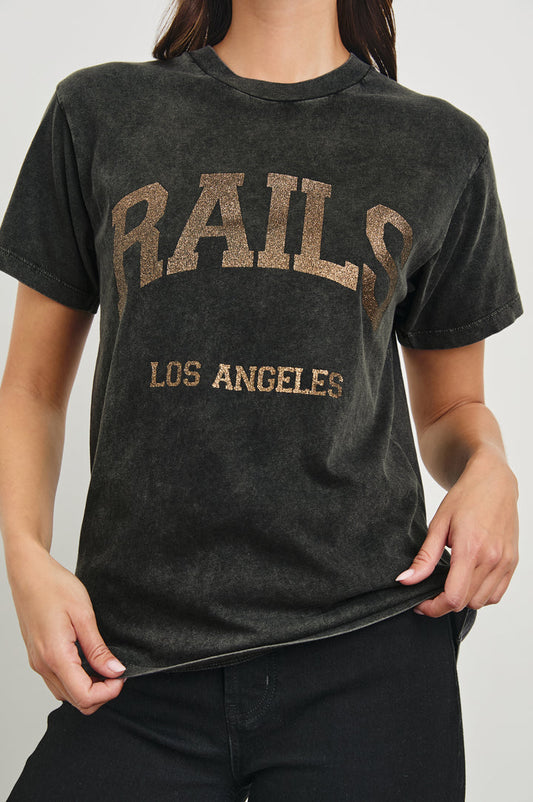 Rails Boyfriend Tee in Washed Black Gold Glitter