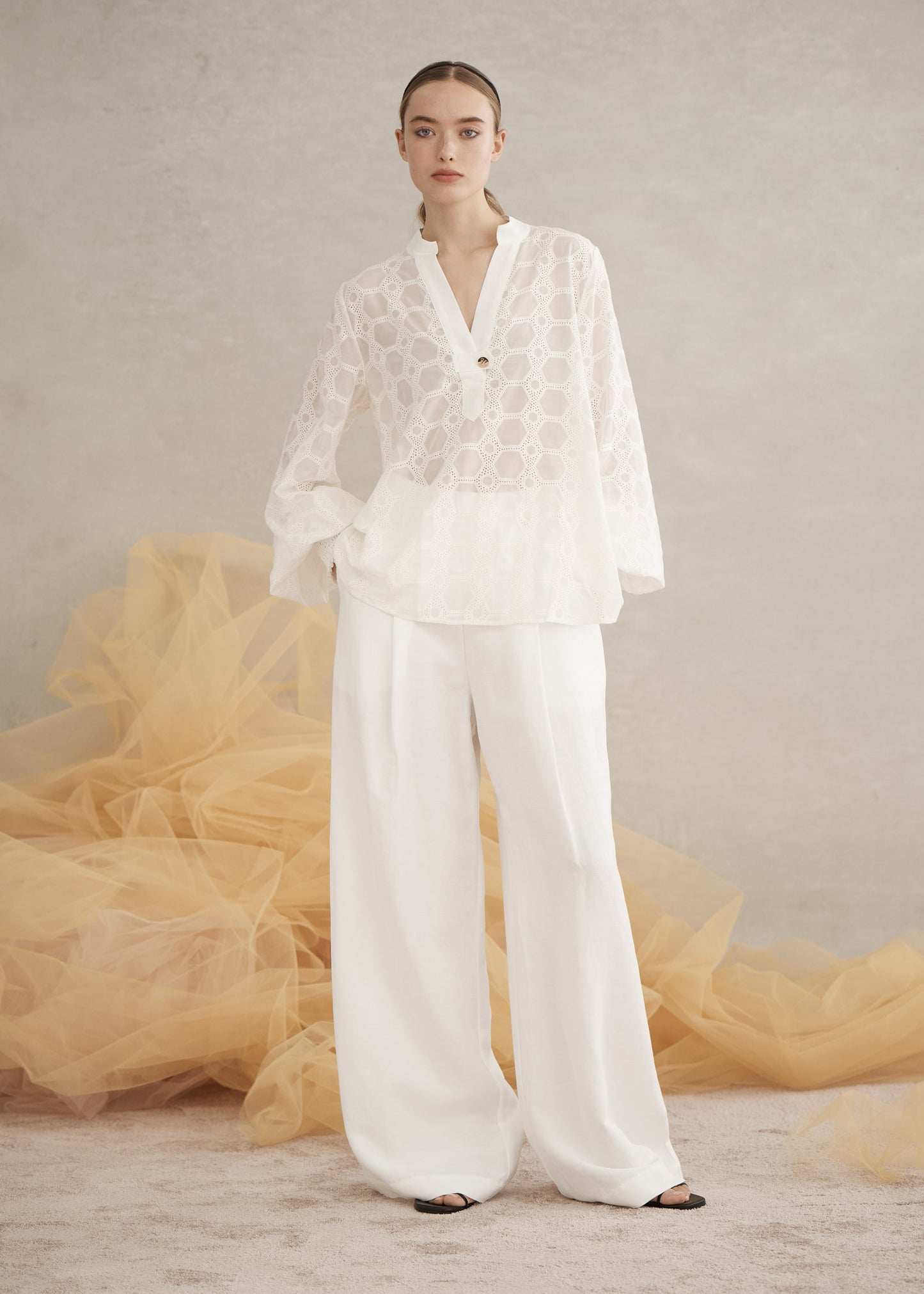 Rea Shirred Blouse in White from Luxe De Valentina
