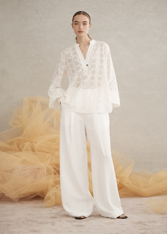 Rea Shirred Blouse in White from Luxe De Valentina