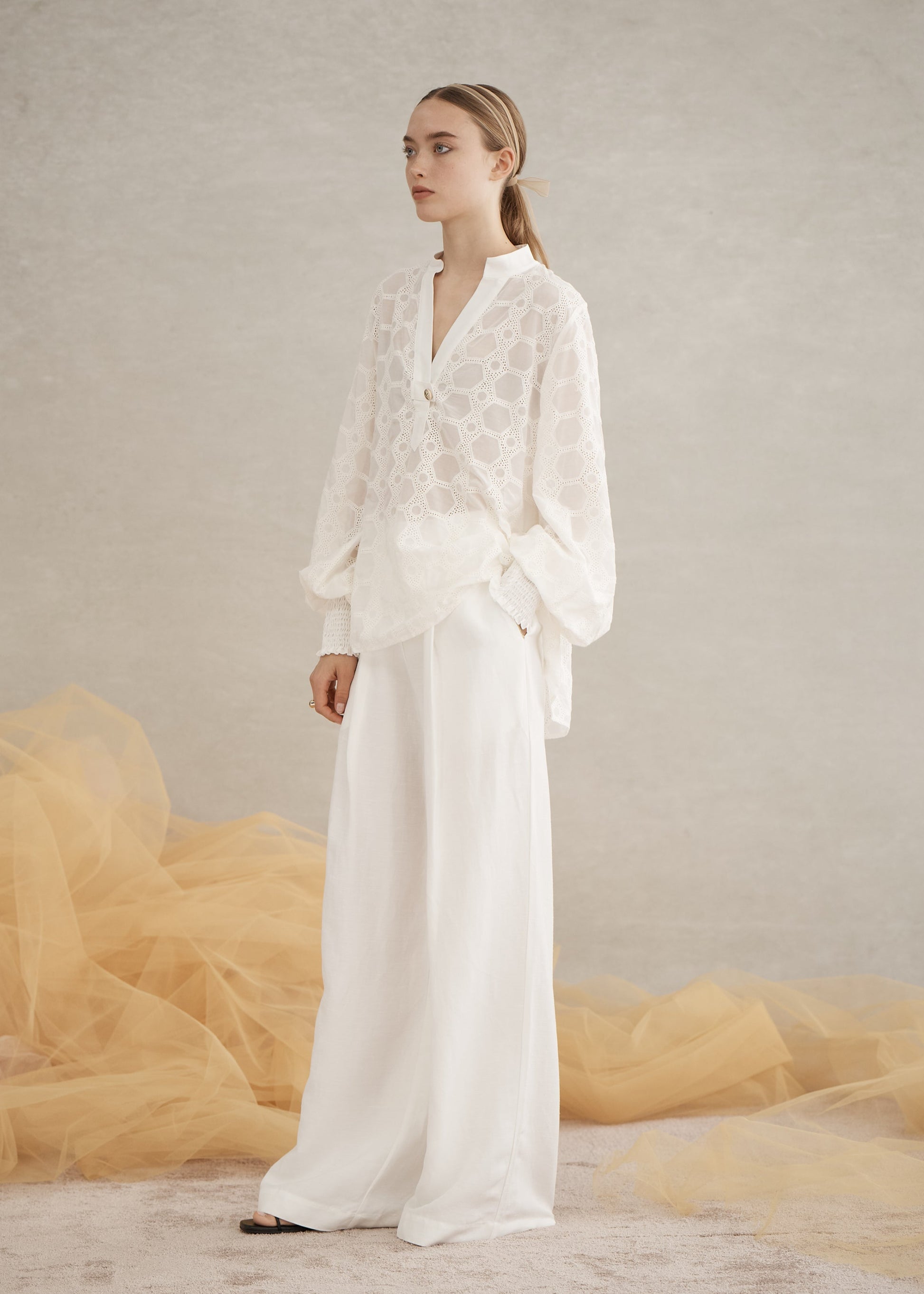 Rea Shirred Blouse in White from Luxe De Valentina