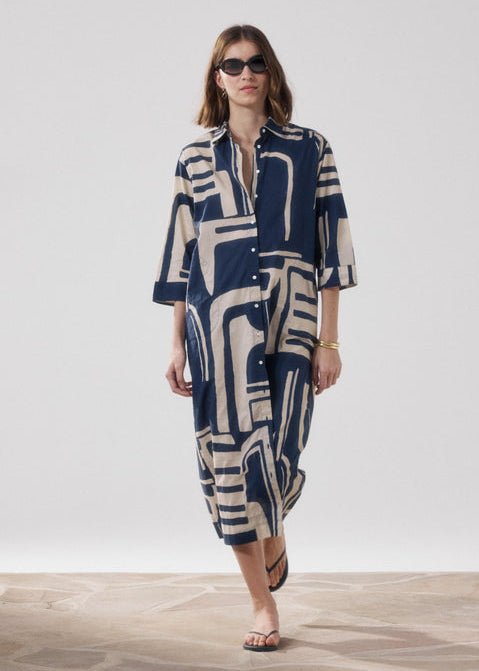 Reflection Dress in Beige/Blue from HARTFORD at Edito boutique