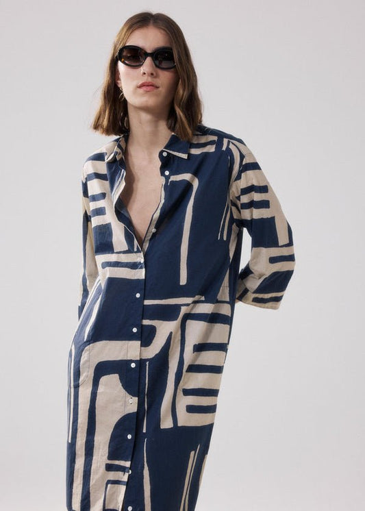 Reflection Dress in Beige/Blue from HARTFORD at Edito boutique