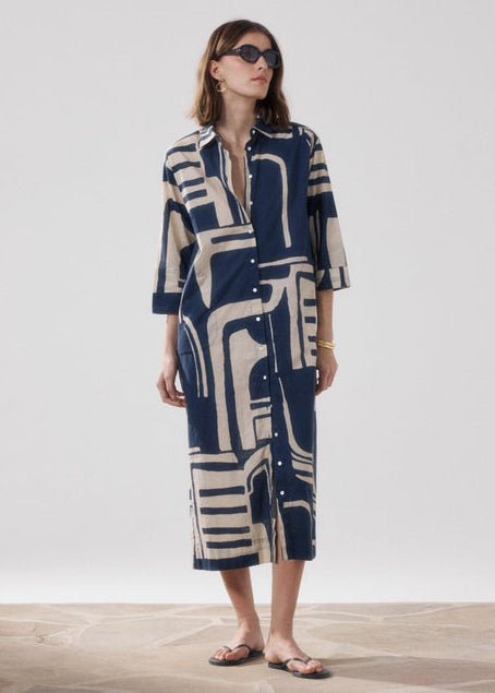 Reflection Dress in Beige/Blue from HARTFORD at Edito boutique
