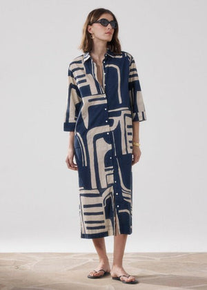 Reflection Dress in Beige/Blue from HARTFORD at Edito boutique