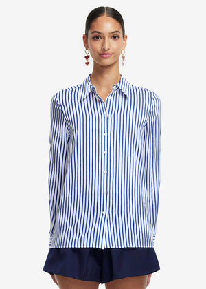 Rosaline Striped Shirt in Navy from LEO LIN at Edito boutique