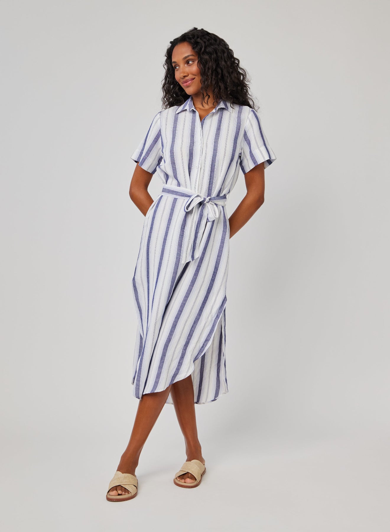 Rounded Hem Maxi Shirt Dress in Coastal Ombre Stripe From Bella Dahl