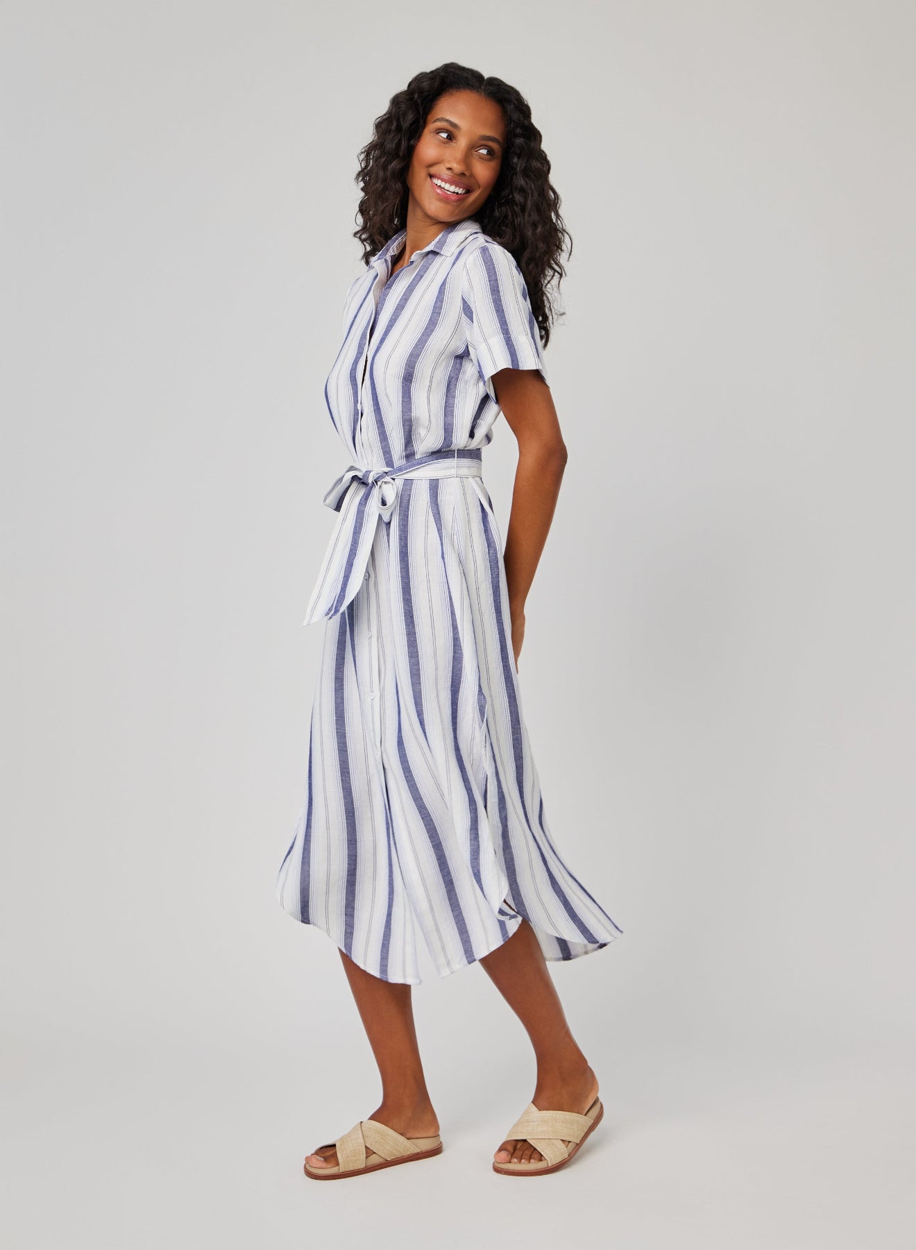 Rounded Hem Maxi Shirt Dress in Coastal Ombre Stripe From Bella Dahl