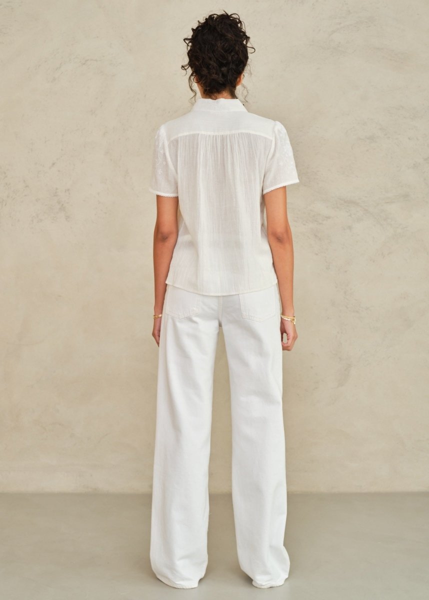 Ruby Embroidered Top in Ecru from M.A.B.E at Edito boutique