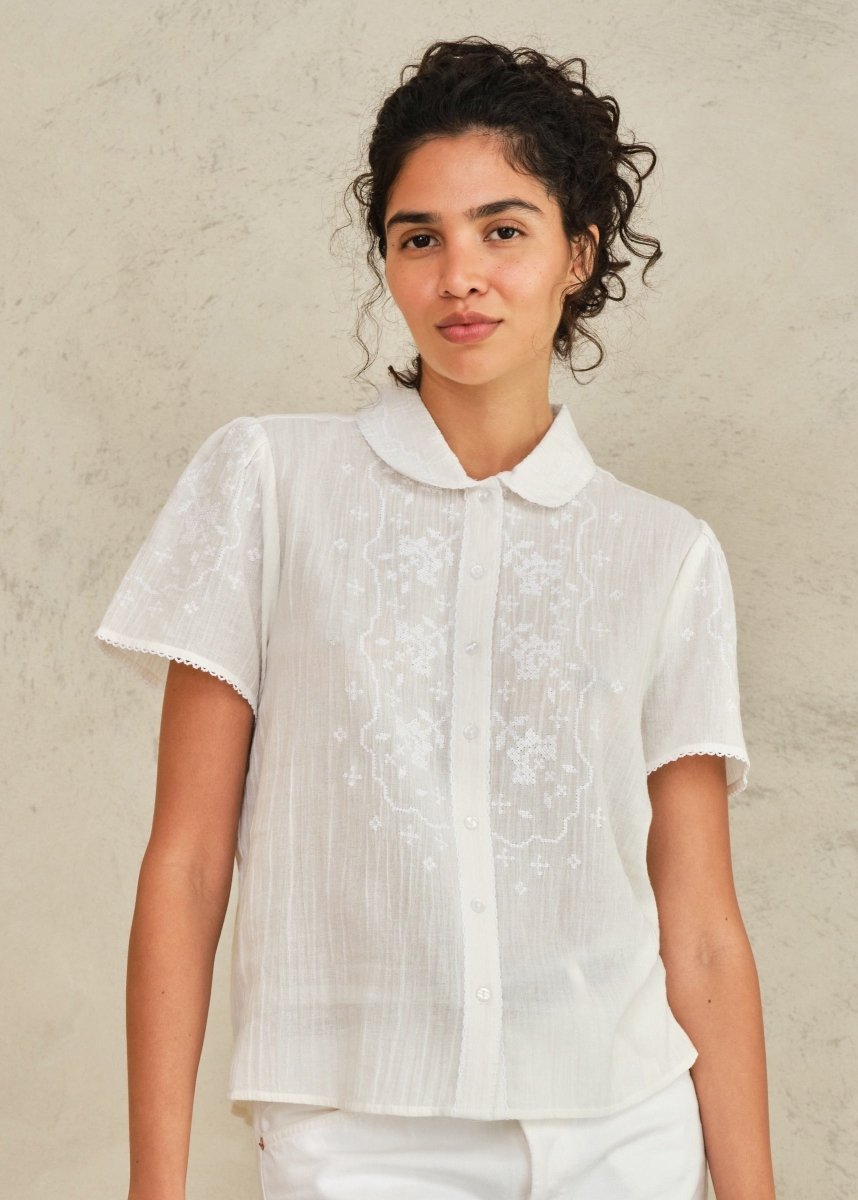 Ruby Embroidered Top in Ecru from M.A.B.E at Edito boutique