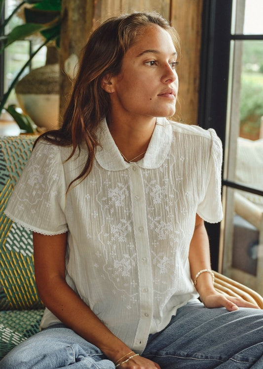 Ruby Short Sleeve Top in Ecru from M.A.B.E at Edito Boutique