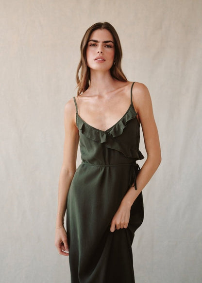 Ruffle Cami Midi Dress in Forest from BELLA DAHL at Edito boutique