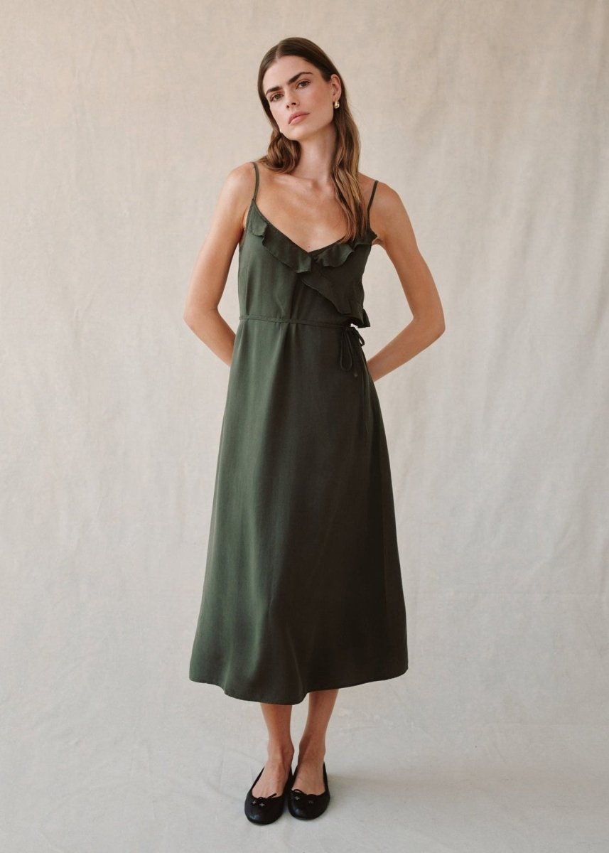 Ruffle Cami Midi Dress in Forest from BELLA DAHL at Edito boutique
