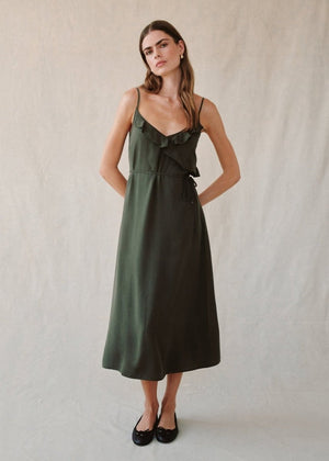 Ruffle Cami Midi Dress in Forest from BELLA DAHL at Edito boutique