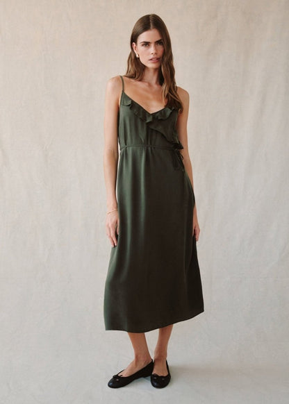Ruffle Cami Midi Dress in Forest from BELLA DAHL at Edito boutique