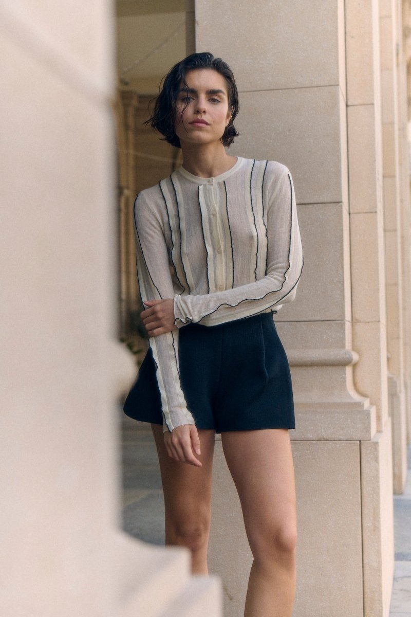 Ruffles Cardigan in Ecru/Black from SITA MURT at Edito boutique