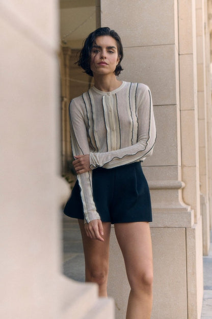 Ruffles Cardigan in Ecru/Black from SITA MURT at Edito boutique