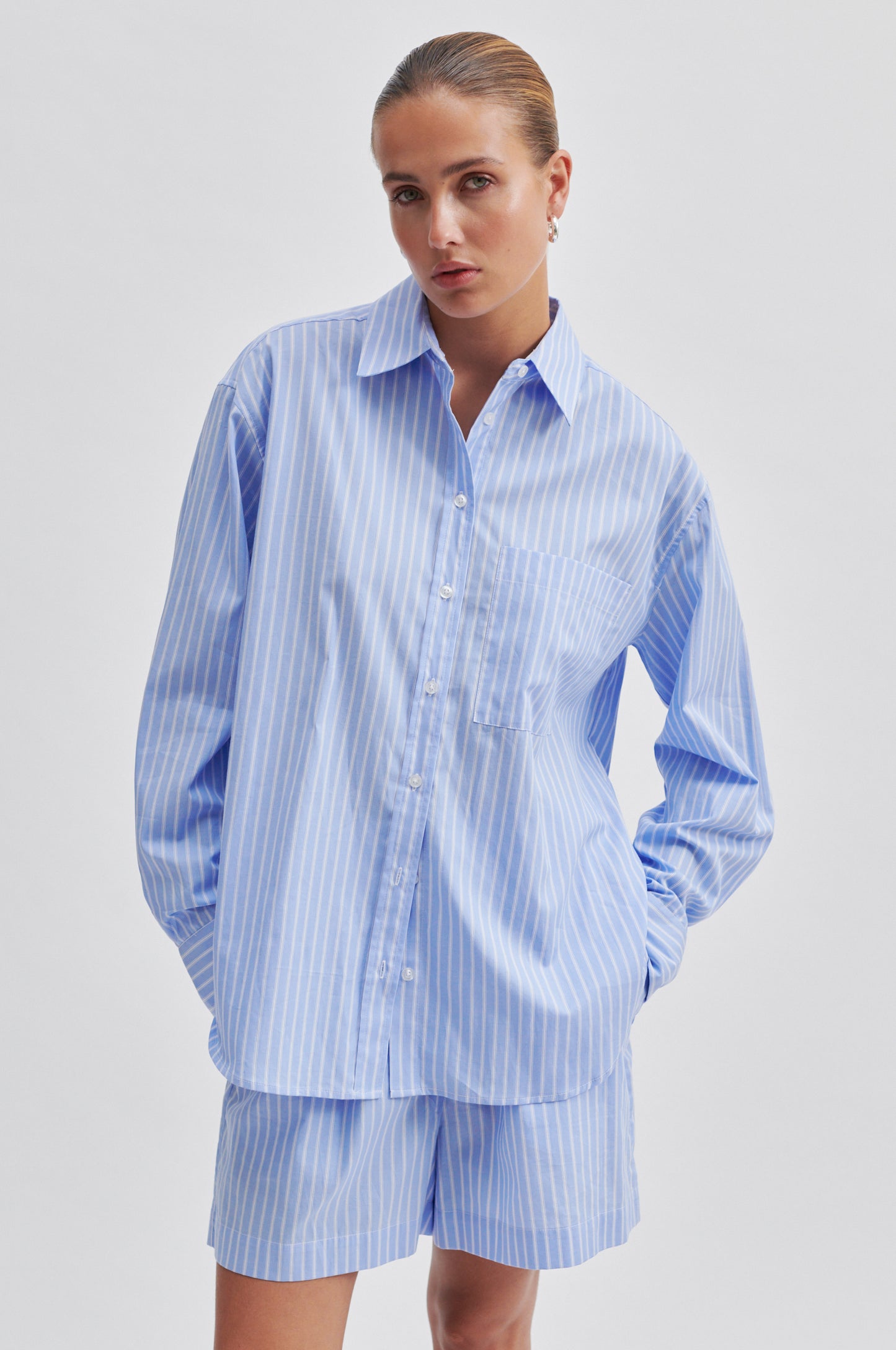 Second Female Amale Shirt in Light Blue Stripes